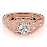 Antique Engagement Ring, Vintage Style, Round Shape, in Rose Gold - 84514