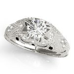 Antique Engagement Ring, Vintage Style, Round Shape, in White Gold - 84514