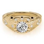 Antique Engagement Ring, Vintage Style, Round Shape, in Yellow Gold - 84514