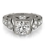 Antique Engagement Ring, Vintage Style, Round Shape, in White Gold - 84516