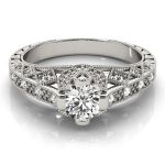 Antique Engagement Ring, Vintage Style, Round Shape, in Platinum - 84518