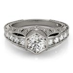 Antique Engagement Ring, Vintage Style, Round Shape, in White Gold - 84519