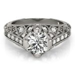 Antique Engagement Ring, Vintage Style, Round Shape, in White Gold - 84523