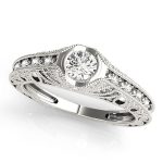 Antique Engagement Ring, Vintage Style, Round Shape, in White Gold - 84538