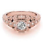 Antique Engagement Ring, Vintage Style, Round Shape, in Rose Gold - 84546