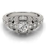 Antique Engagement Ring, Vintage Style, Round Shape, in White Gold - 84546