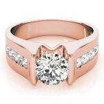 Channel Set Engagement Ring, Side Stone Style, Round Shape, in Rose Gold - 84556