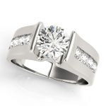 Channel Set Engagement Ring, Side Stone Style, Round Shape, in Sterling Silver - 84556