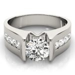 Channel Set Engagement Ring, Side Stone Style, Round Shape, in White Gold - 84556