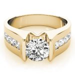 Channel Set Engagement Ring, Side Stone Style, Round Shape, in Yellow Gold - 84556