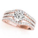 Multirow Engagement Ring, Side Stone Style, Round Shape, in Rose Gold - 84627