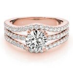 Multirow Engagement Ring, Side Stone Style, Round Shape, in Rose Gold - 84627