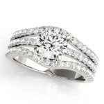 Multirow Engagement Ring, Side Stone Style, Round Shape, in White Gold - 84627