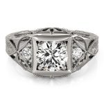 Antique Engagement Ring, Vintage Style, Round Shape, in White Gold - 82666