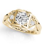 Antique Engagement Ring, Vintage Style, Round Shape, in Yellow Gold - 82666