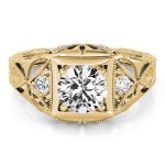 Antique Engagement Ring, Vintage Style, Round Shape, in Yellow Gold - 82666