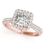 Multirow Engagement Ring, Pave Style, Cushion Shape, in Rose Gold - 51013