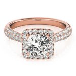 Multirow Engagement Ring, Pave Style, Cushion Shape, in Rose Gold - 51013