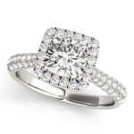 Multirow Engagement Ring, Pave Style, Cushion Shape, in White Gold - 51013