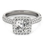 Multirow Engagement Ring, Pave Style, Cushion Shape, in White Gold - 51013