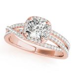 Side Stone Engagement Ring, Cushion Shape, in Rose Gold - 51021