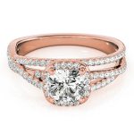 Side Stone Engagement Ring, Cushion Shape, in Rose Gold - 51021