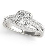 Side Stone Engagement Ring, Cushion Shape, in White Gold - 51021