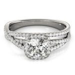 Side Stone Engagement Ring, Cushion Shape, in White Gold - 51021