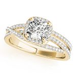 Side Stone Engagement Ring, Cushion Shape, in Yellow Gold - 51021