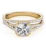 Side Stone Engagement Ring, Cushion Shape, in Yellow Gold - 51021