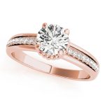 Side Stone Engagement Ring, Round Shape, in Rose Gold - 50958