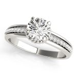 Side Stone Engagement Ring, Round Shape, in Platinum - 50958