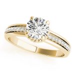 Side Stone Engagement Ring, Round Shape, in Yellow Gold - 50958