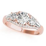 Side Stone Engagement Ring, Round Shape, in Rose Gold - 84837