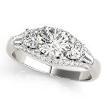 Side Stone Engagement Ring, Round Shape, in Sterling Silver - 84837