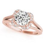 Halo Engagement Ring, Round Shape, in Rose Gold - 50966