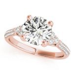 Side Stone Engagement Ring, Round Shape, in Rose Gold - 84814