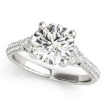 Side Stone Engagement Ring, Round Shape, in White Gold - 84814