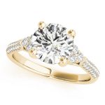 Side Stone Engagement Ring, Round Shape, in Yellow Gold - 84814