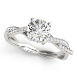 Side Stone Engagement Ring, Round Shape, in White Gold - 84905