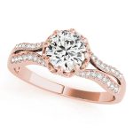 Side Stone Engagement Ring, Round Shape, in Rose Gold - 84886