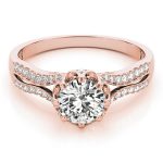 Side Stone Engagement Ring, Round Shape, in Rose Gold - 84886