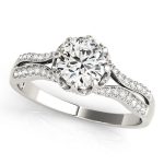 Side Stone Engagement Ring, Round Shape, in White Gold - 84886