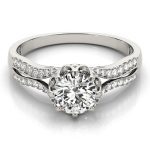 Side Stone Engagement Ring, Round Shape, in White Gold - 84886