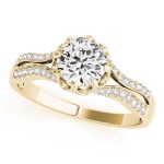 Side Stone Engagement Ring, Round Shape, in Yellow Gold - 84886