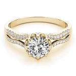 Side Stone Engagement Ring, Round Shape, in Yellow Gold - 84886