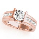 Channel Set Engagement Ring, Side Stone Style, Round Shape, in Rose Gold - 83749