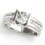 Channel Set Engagement Ring, Side Stone Style, Round Shape, in White Gold - 83749