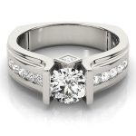 Channel Set Engagement Ring, Side Stone Style, Round Shape, in White Gold - 83749