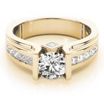 Channel Set Engagement Ring, Side Stone Style, Round Shape, in Yellow Gold - 83749